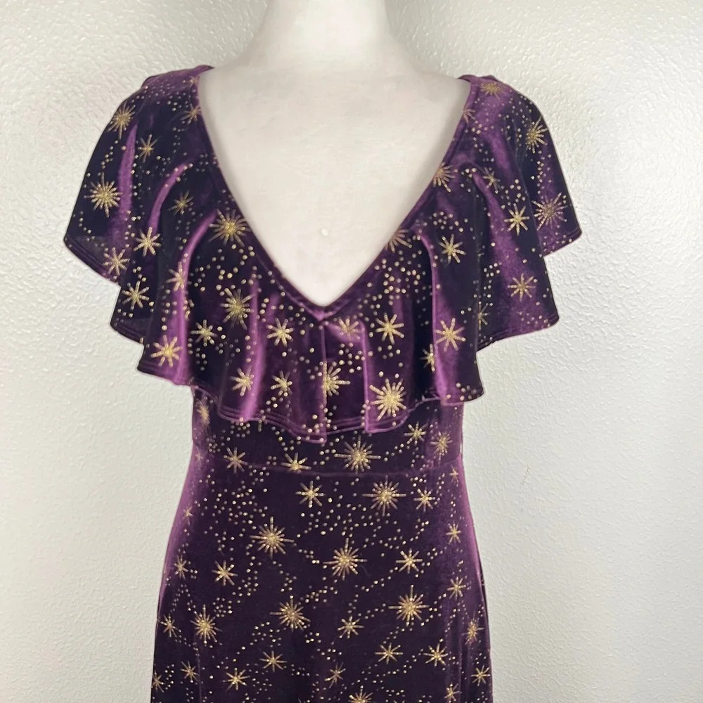 Cider Purple Velvet Celestial Star Maxi Dress Small Whimsigoth Fairy Grunge